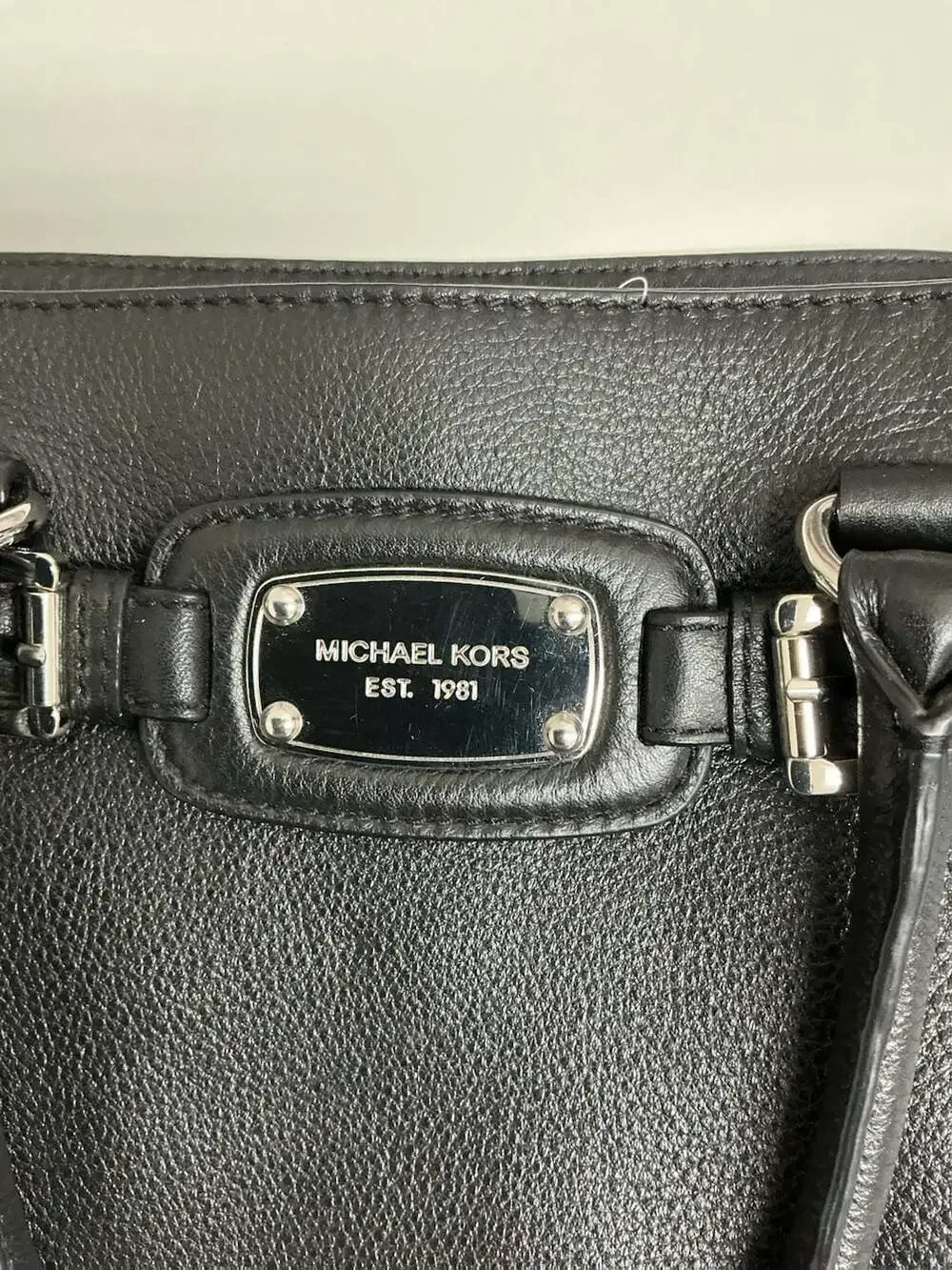 Michael Kors Black Pebbled Leather Hamilton Traveler Belted Tote Handbag